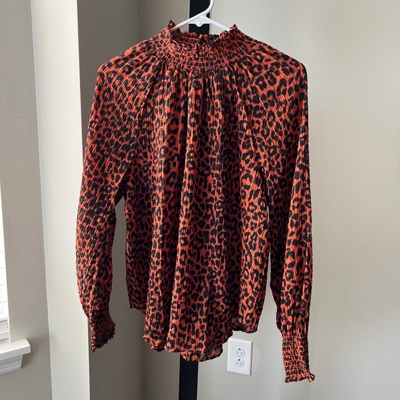 LOFT Leopard/Cheetah Print Smock High Neck Blouse - M - Picture 3 of 8